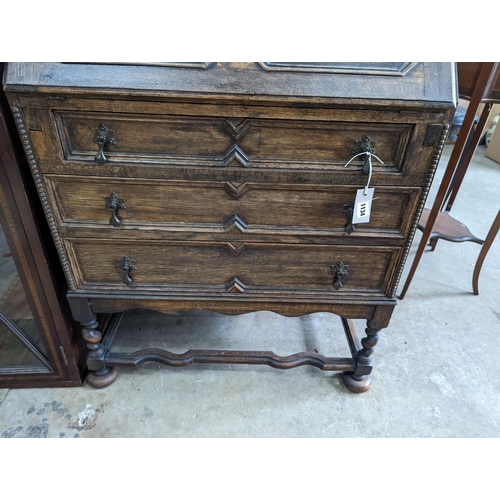 1048 - An early 20th century oak bureau, width 73cm, depth 41cm, height 99cm