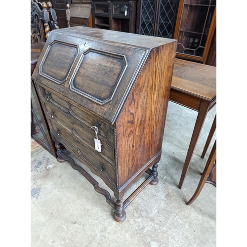 1048 - An early 20th century oak bureau, width 73cm, depth 41cm, height 99cm