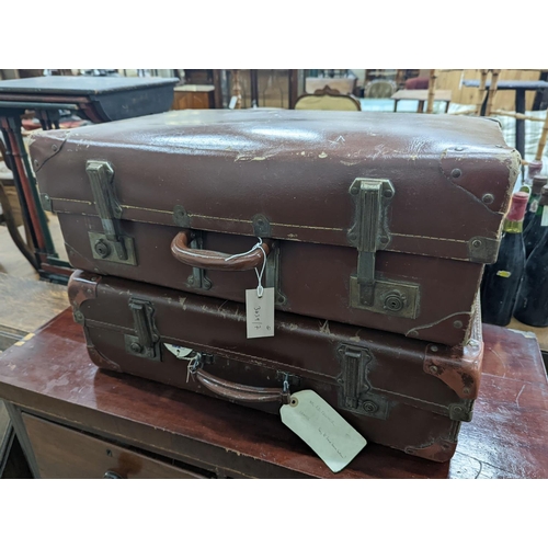 1049 - Two vintage suitcases, larger length 61cm, width 35cm, height 19cm