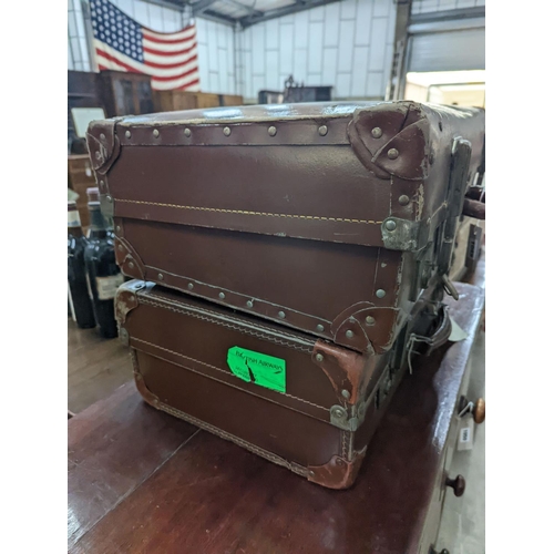 1049 - Two vintage suitcases, larger length 61cm, width 35cm, height 19cm