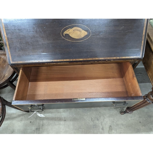 1063 - An Edwardian shell inlaid mahogany bureau, width 76cm, depth 44cm, height 97cm