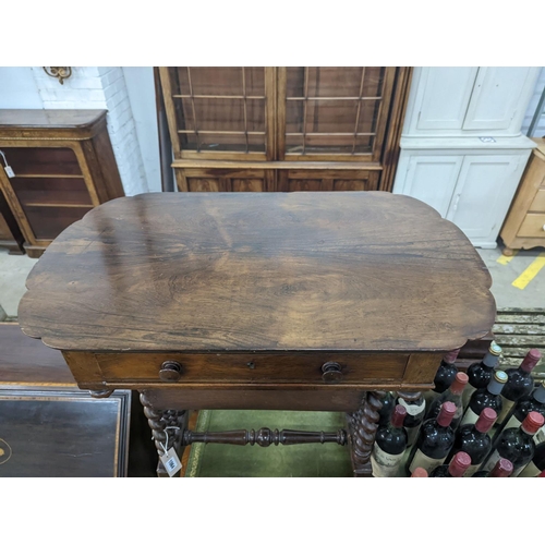 1064 - A 19th century Continental rosewood work table on spiral turned supports width 73cm, depth 45cm, hei... 