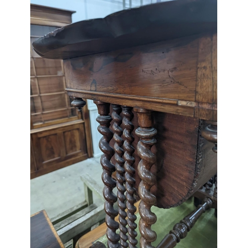 1064 - A 19th century Continental rosewood work table on spiral turned supports width 73cm, depth 45cm, hei... 