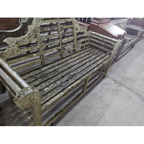 1068 - A pair of Lutyens design weathered teak garden benches, length 167cm, depth 58cm, height 104cm... 