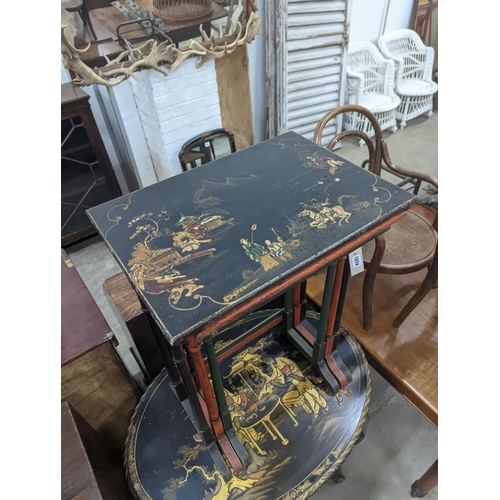 1074 - A nest of painted and lacquered rectangular tea tables, width 50cm, depth 36cm, height 71cm... 