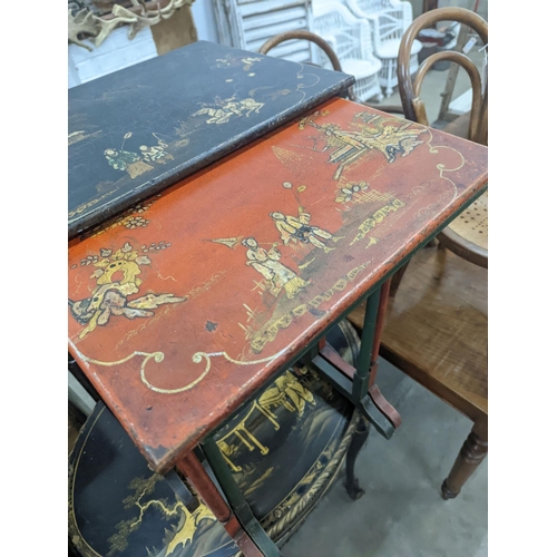 1074 - A nest of painted and lacquered rectangular tea tables, width 50cm, depth 36cm, height 71cm... 