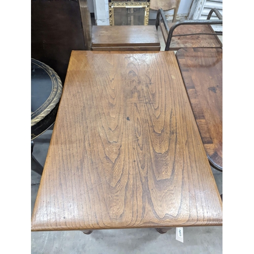 1077 - A Victorian rectangular oak table, length 88cm, depth 56cm, height 75cm