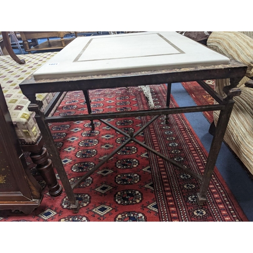 1081 - A contemporary wrought iron rectangular marble topped lamp table, width 61cm, depth 51cm, height 54c... 