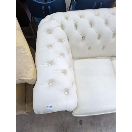 1085 - A Victorian style buttoned white leather Chesterfield settee, length 190cm, depth 86cm, height  72cm... 