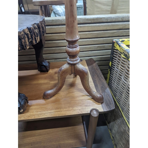 1094 - A rustic tree section low table, length 52cm, height 32cm together with a Victorian satin walnut can... 