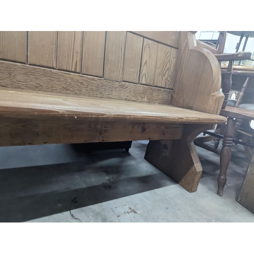 1103 - A Victorian pitch pine pew, length 153cm, depth 54cm, height 97cm