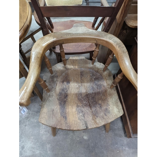 1118 - A contemporary Primitive design ash and elm elbow chair, width 68cm, depth 60cm, height 71cm... 