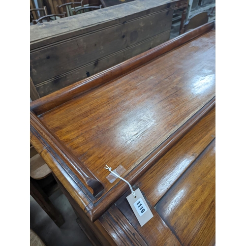 1119 - A Victorian walnut cylinder bureau, width 120cm, depth 62cm, height 110cm