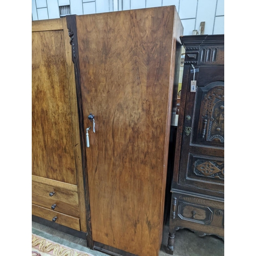 1148 - An early 20th century Japanese influence walnut and rosewood compactum wardrobe, length 166cm, depth... 