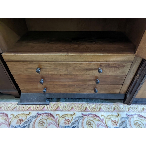 1148 - An early 20th century Japanese influence walnut and rosewood compactum wardrobe, length 166cm, depth... 