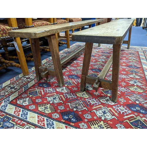 1165 - A pair of 19th century French provincial oak bench seats, length 170cm, depth 22cm, height 44cm... 