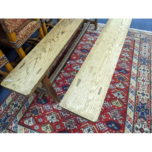 1165 - A pair of 19th century French provincial oak bench seats, length 170cm, depth 22cm, height 44cm... 