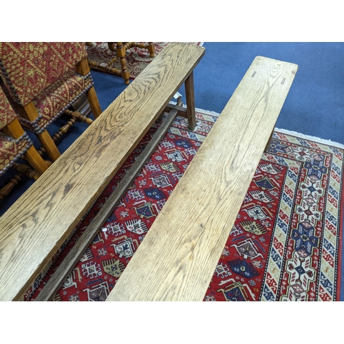 1165 - A pair of 19th century French provincial oak bench seats, length 170cm, depth 22cm, height 44cm... 