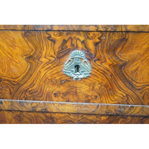 1168 - A 19th century French marble top walnut commode, width 129cm, depth 60cm, height 104cm