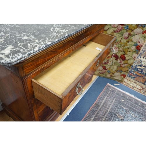 1168 - A 19th century French marble top walnut commode, width 129cm, depth 60cm, height 104cm