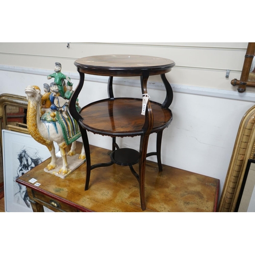 1174 - An Edwardian marquetry inlaid rosewood circular two tier centre table, diameter 47cm, height 69cm... 