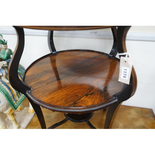 1174 - An Edwardian marquetry inlaid rosewood circular two tier centre table, diameter 47cm, height 69cm... 