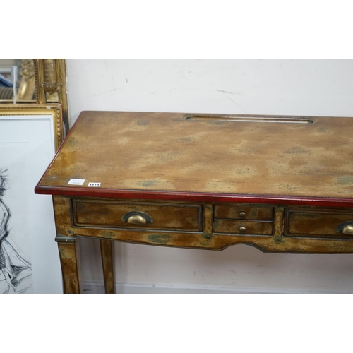 1175 - A provincial painted four drawer dressing table, length 110cm, depth 55cm, height 77cm