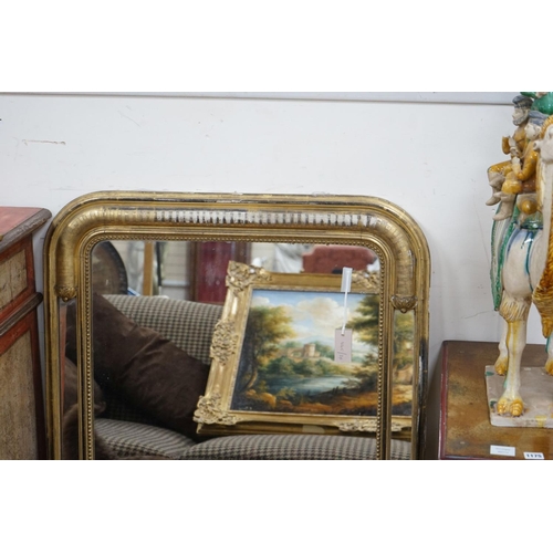 1176 - A 19th century French giltwood overmantel mirror, width 82cm, height 110cm