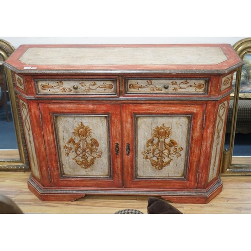 1178 - An 18th century French provincial style painted two door side cabinet, length 150cm, depth 49cm, hei... 