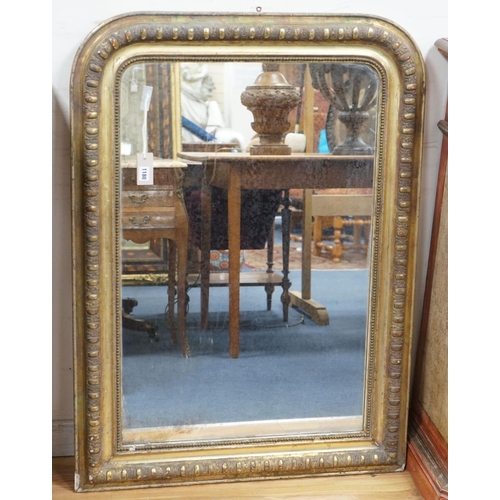 1180 - A 19th century French giltwood overmantel mirror, width 80cm, height 110cm