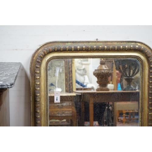 1180 - A 19th century French giltwood overmantel mirror, width 80cm, height 110cm