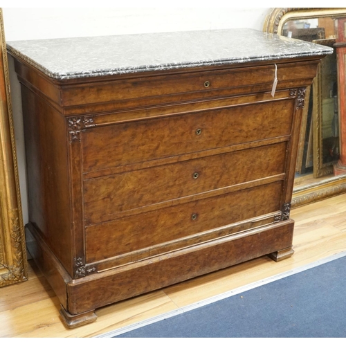 1181 - A 19th century French mahogany marble top commode, width 115cm, depth 57cm, height 96cm