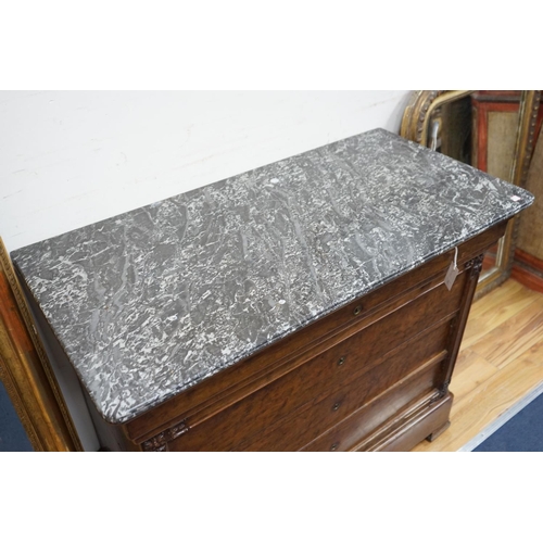 1181 - A 19th century French mahogany marble top commode, width 115cm, depth 57cm, height 96cm