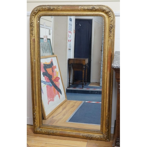 1182 - A 19th century French giltwood and gesso overmantel mirror, width 87cm, height 142cm