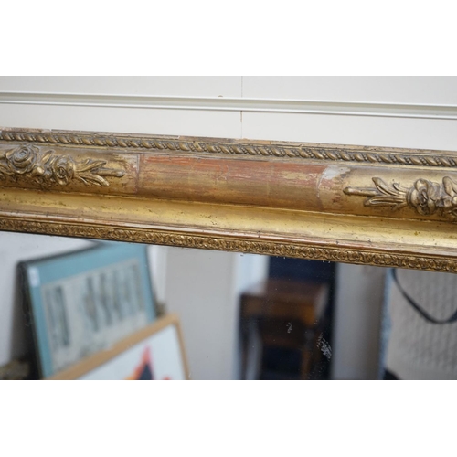 1182 - A 19th century French giltwood and gesso overmantel mirror, width 87cm, height 142cm