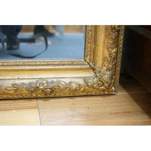 1182 - A 19th century French giltwood and gesso overmantel mirror, width 87cm, height 142cm