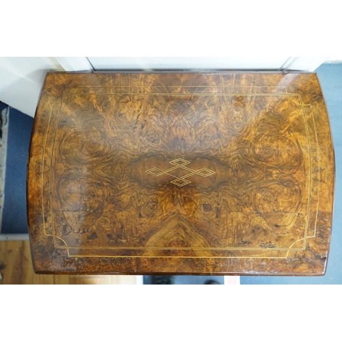 1183 - A Victorian inlaid burr walnut work table, width 62cm, depth 40cm, height 72cm