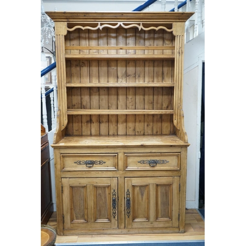 1184 - A 19th century style French provincial pine dresser, length 133cm, depth 50cm, height 220cm... 