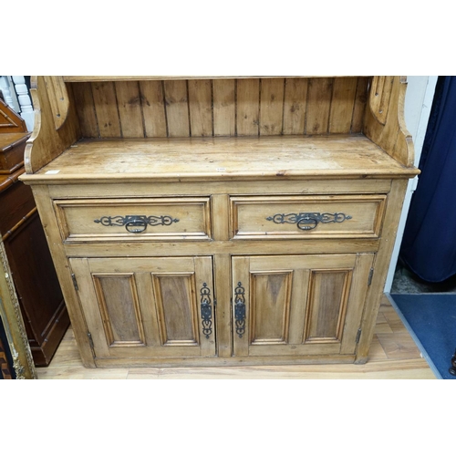 1184 - A 19th century style French provincial pine dresser, length 133cm, depth 50cm, height 220cm... 