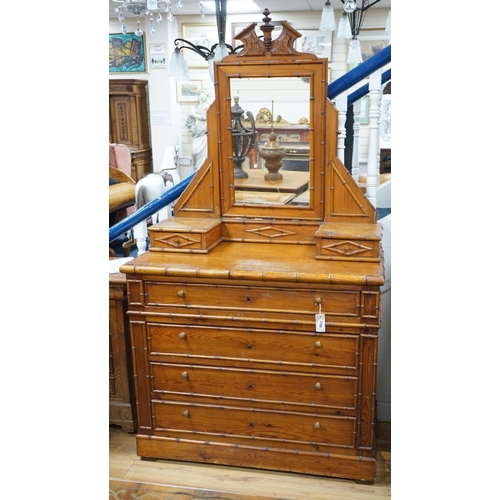 1185 - A 19th century French faux bamboo pitch pine dressing chest, width 101cm, depth 48cm, height 180cm... 