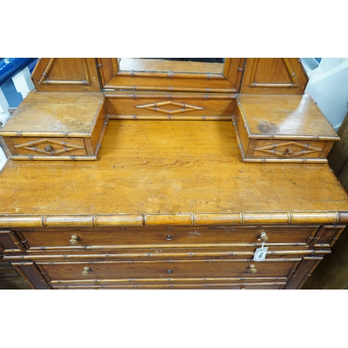 1185 - A 19th century French faux bamboo pitch pine dressing chest, width 101cm, depth 48cm, height 180cm... 