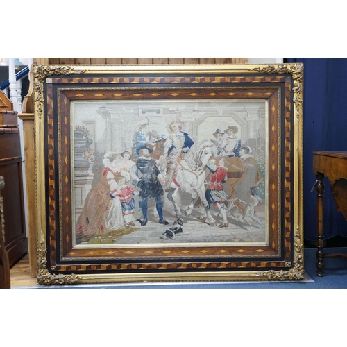 1186 - A 19th century Berlin tapestry panel in cubed parquetry and gilt gesso frame, width 146cm, height 12... 