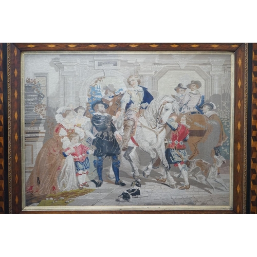 1186 - A 19th century Berlin tapestry panel in cubed parquetry and gilt gesso frame, width 146cm, height 12... 