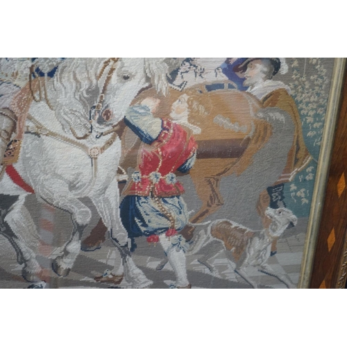 1186 - A 19th century Berlin tapestry panel in cubed parquetry and gilt gesso frame, width 146cm, height 12... 