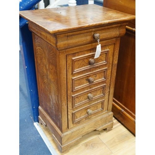 1187 - A 19th century French elm bedside cabinet with dummy drawer front, width 47cm, depth 36cm, height 76... 