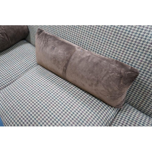 1191 - A large Louis XV style scroll arm sofa upholstered in a tweed type fabric, length 240cm, depth 96cm,... 