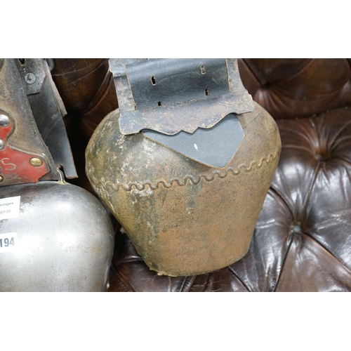 1194 - Two large French or Swiss vintage cow bells, larger 26cm, height 22cm