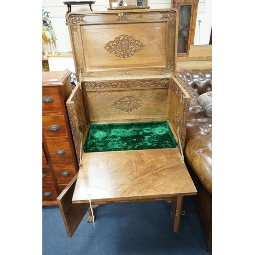 1196 - A Kashmiri carved hardwood cocktail cabinet, width 67cm, depth 42cm, height 96cm