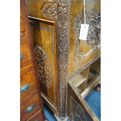 1196 - A Kashmiri carved hardwood cocktail cabinet, width 67cm, depth 42cm, height 96cm