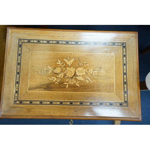 1201 - A 19th century French inlaid walnut work table, width 55cm, depth 37cm, height 71cm